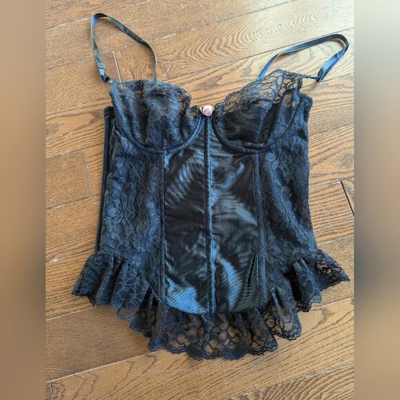 Vintage Amour Lace Corset Bralette Top Romantic Goth Boned Black Women's Sz 38 - Picture 3 of 11